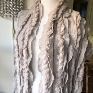 Belle Fare Rabbit Fur And Cashmere Beige Shawl Scarf Wrap